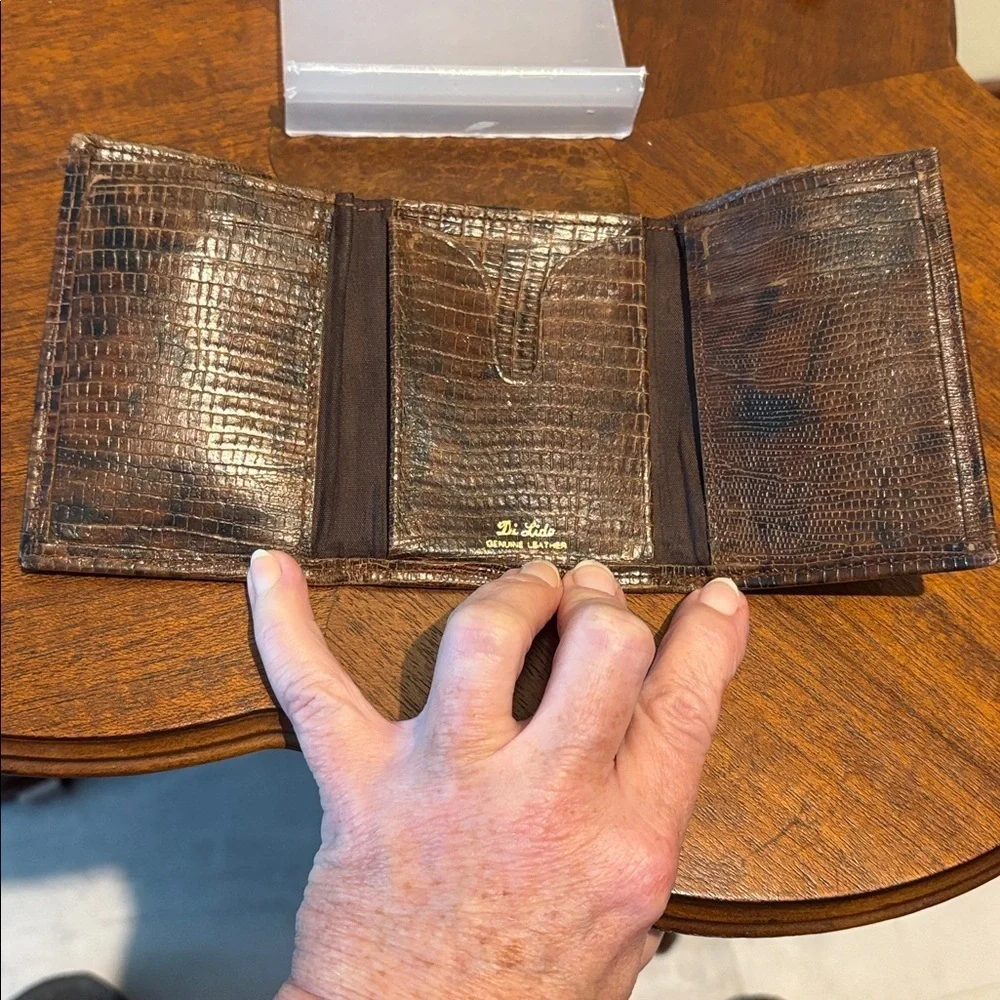 Di Lido wallet genuine leather snake skin pattern print trifold wallet small